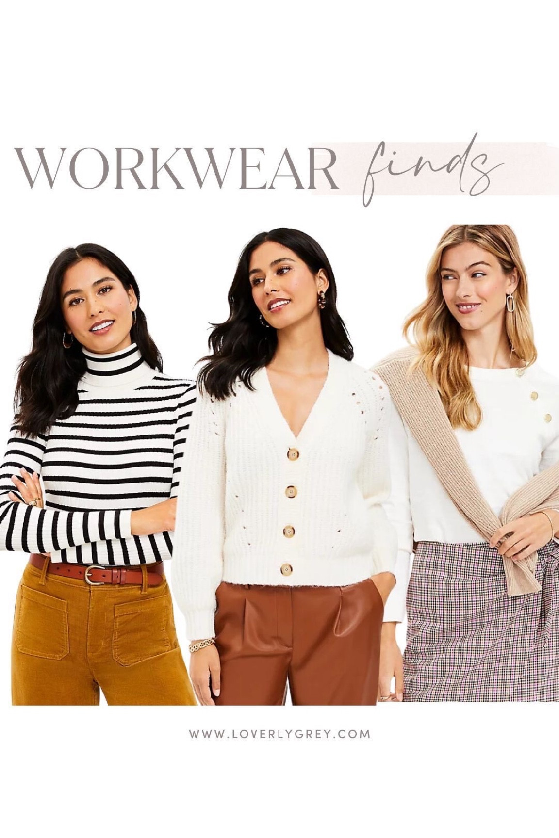 Loverly Grey workwear finds from Loft. Gorgeous button front cardigan and stripe turtleneck. 

#LTKSeasonal #LTKworkwear #LTKstyletip