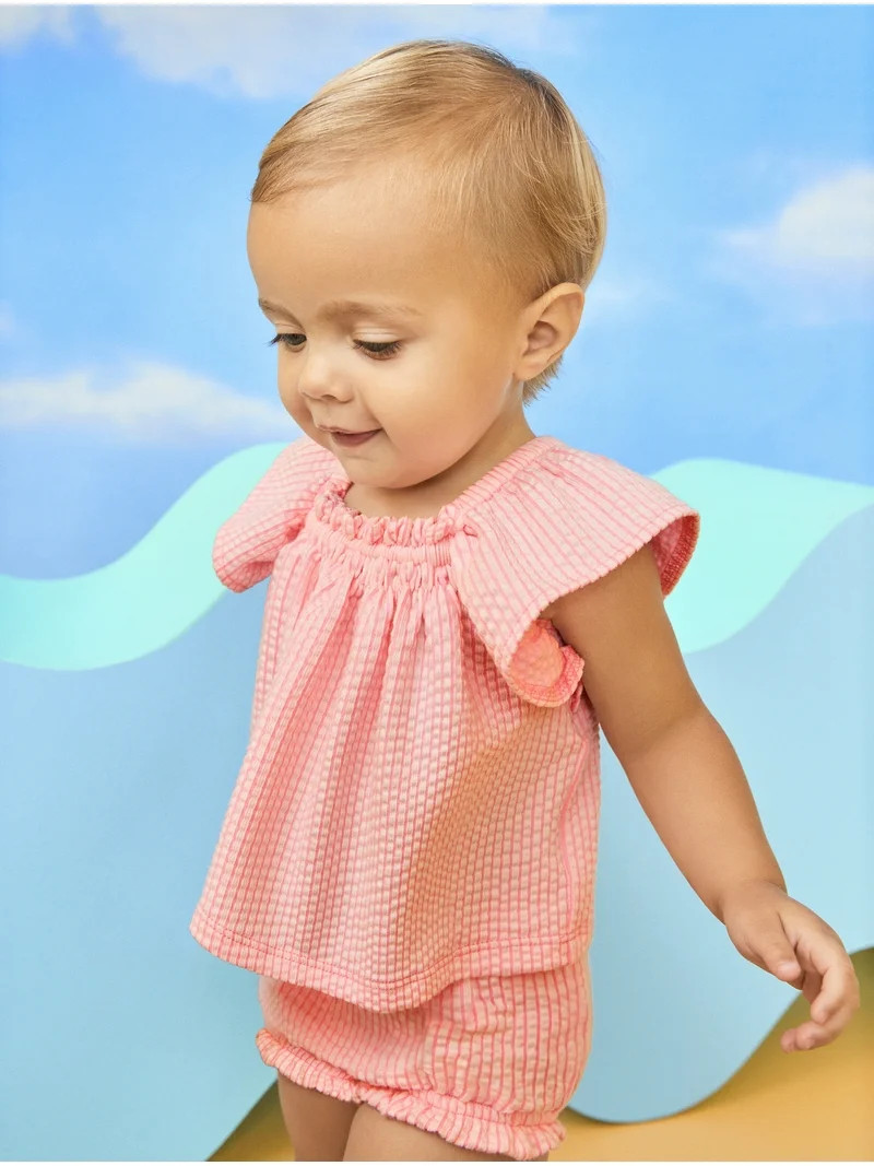 Garanimals Baby Girl Seersucker Flutter Ruffle Top, Sizes 0-24 Months | Walmart (US)