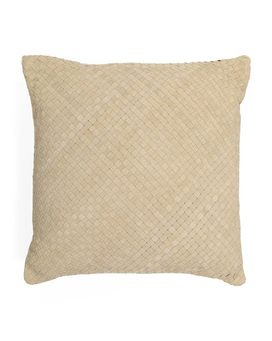 20x20 Leather Cross Weave Pillow | TJ Maxx