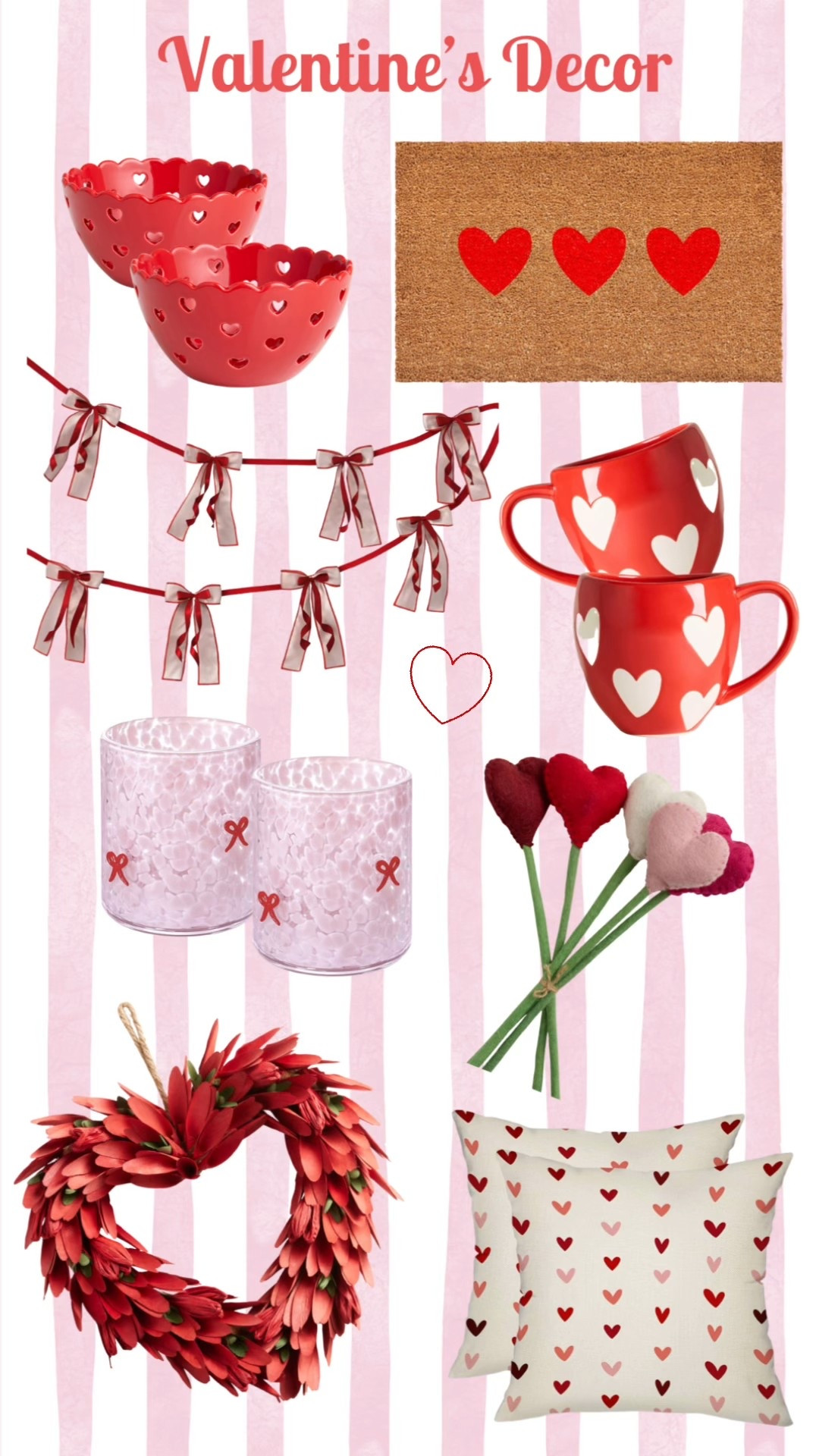 Valentine’s decor I have and L❤️VE!
Valentine’s Day outfit idea
Heart mugs
Heart wreath
Bow garland 🎀
Wool stems
Heart doormat
Heart candy holder #LTKFindsUnder50 

#LTKHome #LTKOver40 #LTKValentine
