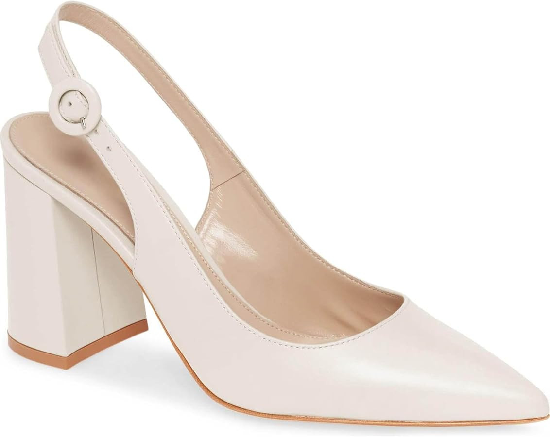Women's Pointed Toe Block Heel Pumps Slingback Chunky Heel Slip On Work Party Dress Shoes | Amazon (US)