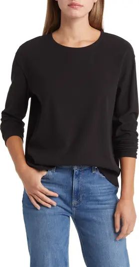 Caslon® Pleat Black Long Sleeve Rib Top | Nordstrom | Nordstrom