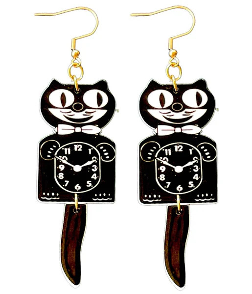 Black Kit Kat Clock Earrings | UniqueVintage