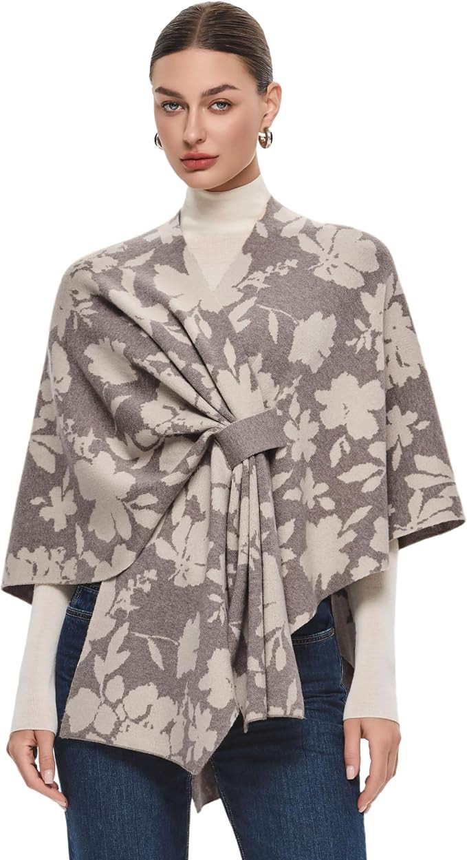 PULI Women Elegant Shawl Wrap Open Front Poncho Sweater Spring Fall Winter | Amazon (US)