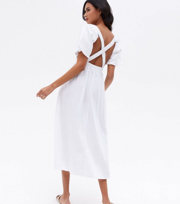 White Linen Blend Cross Back Midi Dress
						
						Add to Saved Items
						Remove from Saved I... | New Look (UK)