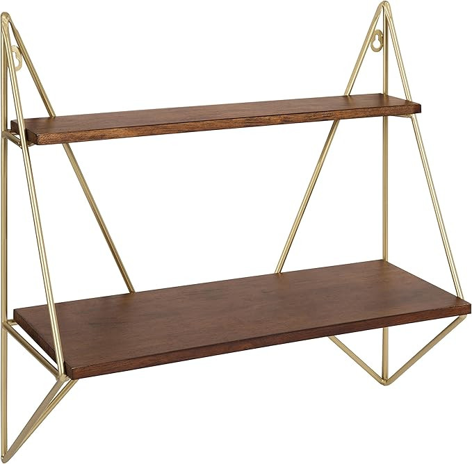 Kate and Laurel Melita Decorative Mid-Century Modern Two-Tier Floating Wall Shelf with Gold Frame... | Amazon (US)
