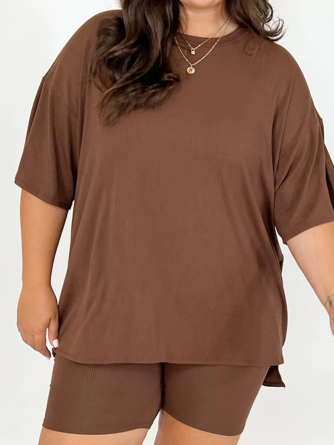 Novi Ribbed Tee + Shorts Set | Chocolate | +Plus Available | RESTOCK | Talulah