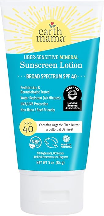 Earth Mama Uber-Sensitive Mineral Sunscreen Lotion SPF 40 | Non-Nano Zinc, Contains Organic Collo... | Amazon (US)
