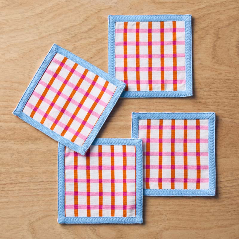 Floral Plaid Reversible Cocktail Napkins, Set of 4 - Red | The Company Store