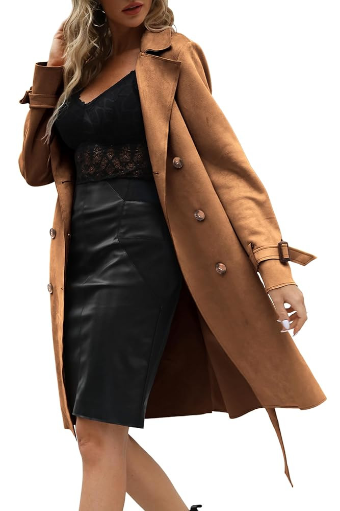 Bellivera Womens Faux Suede Leather Jacket Spring and Winter Fashion Long Trench Coat, Lightweigh... | Amazon (US)