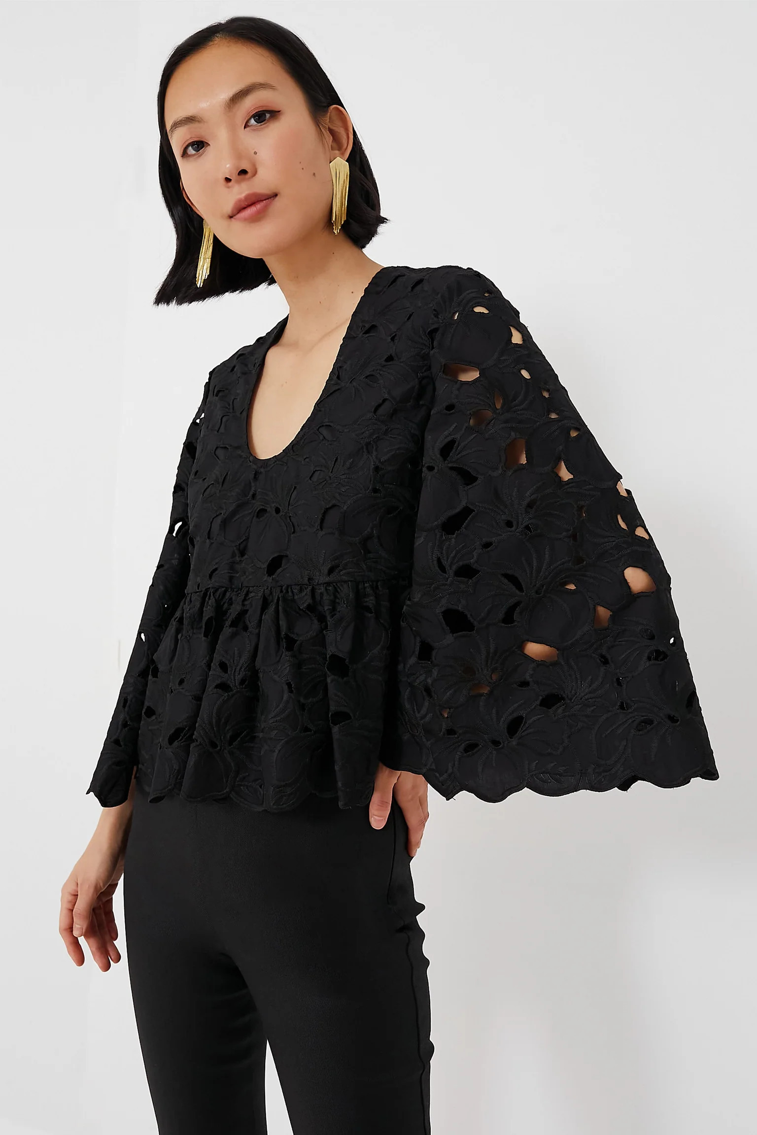 Black Floral Lace Sylvie Blouse | Tuckernuck (US)