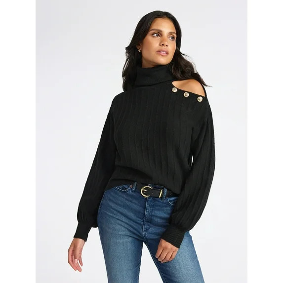 Sofia by Sofia Vergara Women's Mock Neck Button Pullover Sweater, Mid Weight, Sizes, XS-XXXL | Walmart (US)