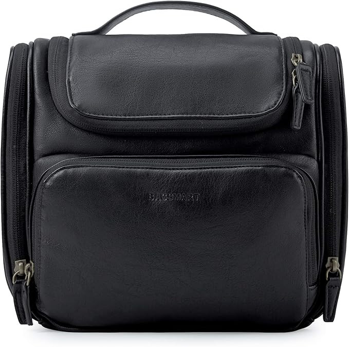 BAGSMART Toiletry Bag, Hanging Leather Toiletry Kit Large Women Mens Travel Organizer Water-resis... | Amazon (US)