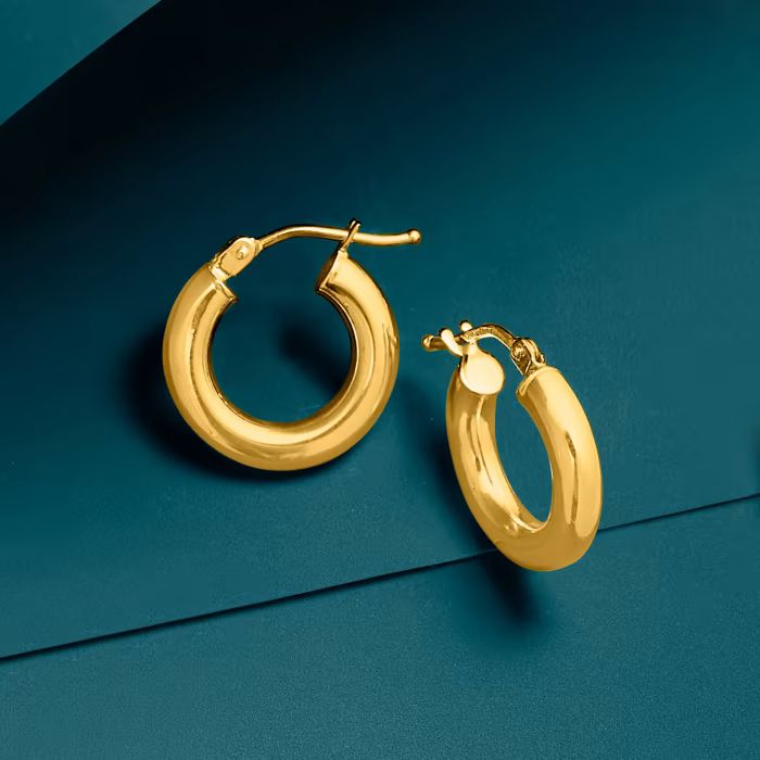 Italian 18kt Yellow Gold Huggie Hoop Earrings. 1/2" | Ross-Simons
