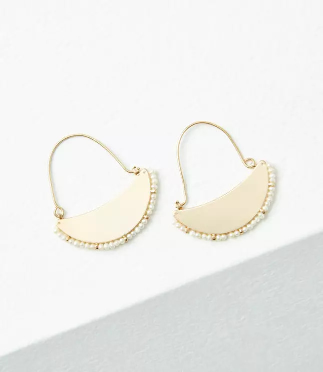 Pearlized Crescent Hoop Earrings | LOFT