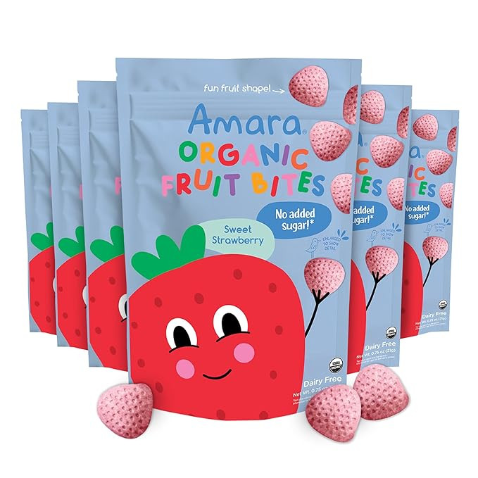 Amara Organic Fruit Bites Sweet Strawberry - No Added Sugar, Dairy-Free, Nut-Free Organic Fruit S... | Amazon (US)