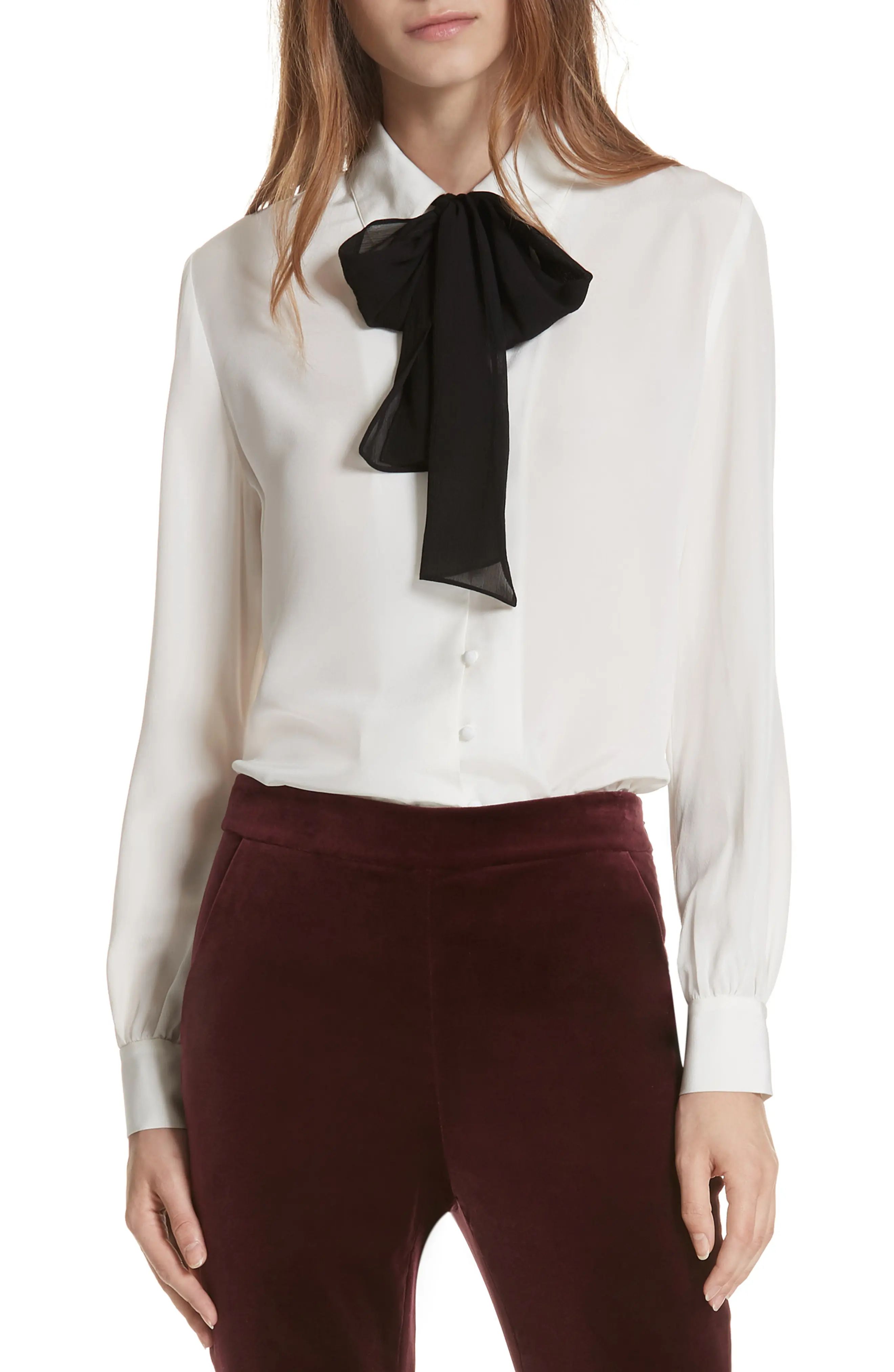 FRAME Tie Neck Silk Blouse | Nordstrom