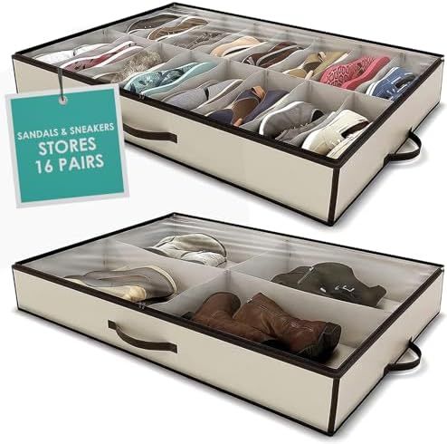 Woffit Under Bed Shoe Storage Organizer – Set of 2 Large Containers, Each Fit 12 Pairs of Shoes... | Amazon (US)