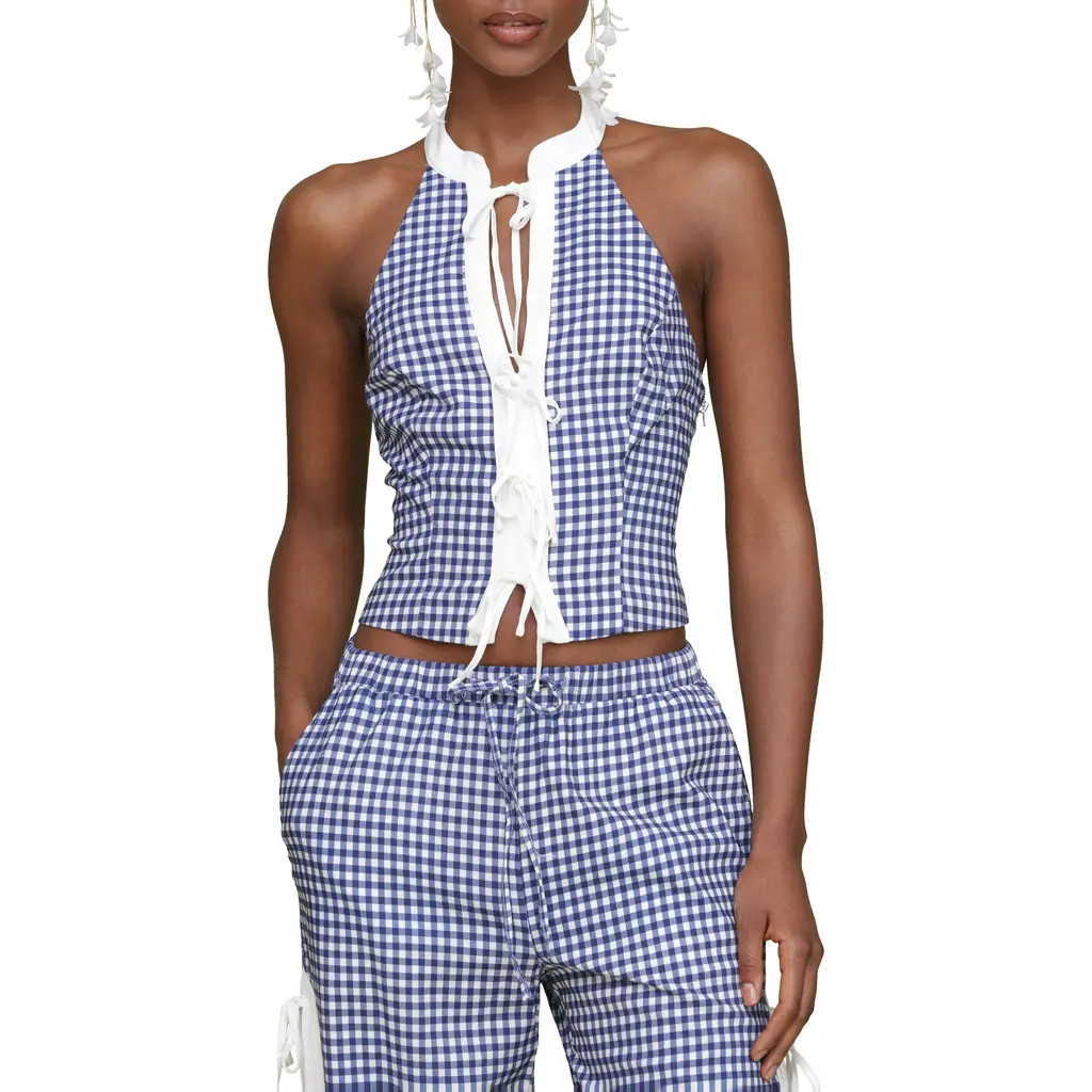 Avec Les Filles Gingham Halter Top in Navy-White Gingham at Nordstrom Rack, Size Large | Nordstrom Rack