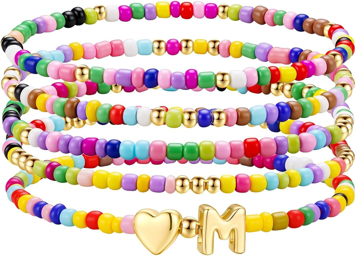 M MOOHAM Stocking Stuffers for Kids Girls Teen - 5PCS Colorful Beaded Initial Bracelets for Women... | Amazon (US)