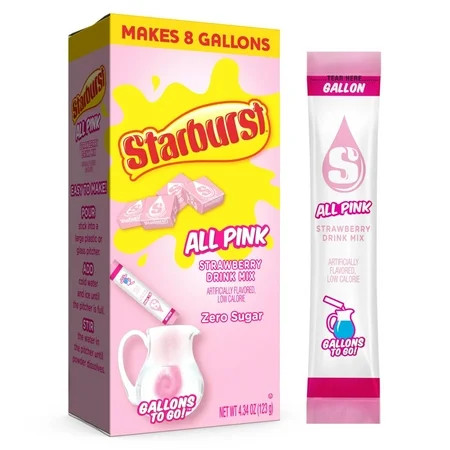 Starburst Zero Sugar Gallons-to-Go Powdered Drink Mix, All Pink Strawberry, 8 Count Gallon Pitcher Packets | Walmart (US)