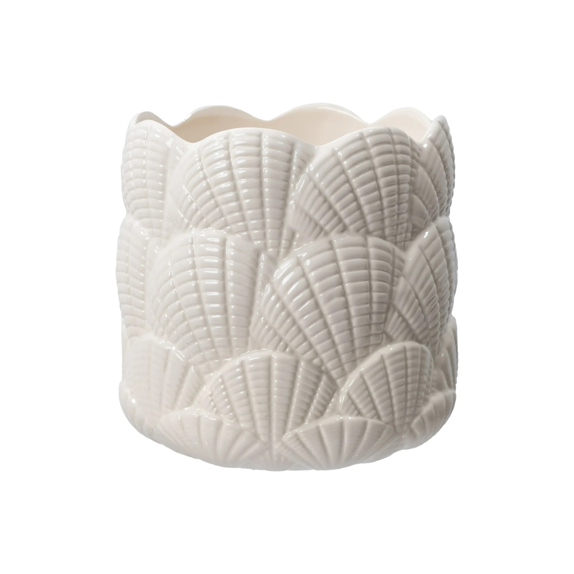 Mainstays 8.3" x 8.3" x 8.1" Round Vanilla Dream Ceramic Seashell Planter | Walmart (US)