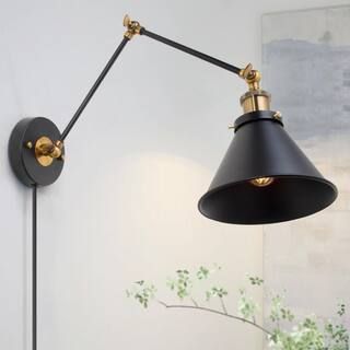 LNC Black Swing Arm Wall Lamp Modern Brass Linear Hardwired/Plug-In Table Industrial Wall Sconce wit | The Home Depot