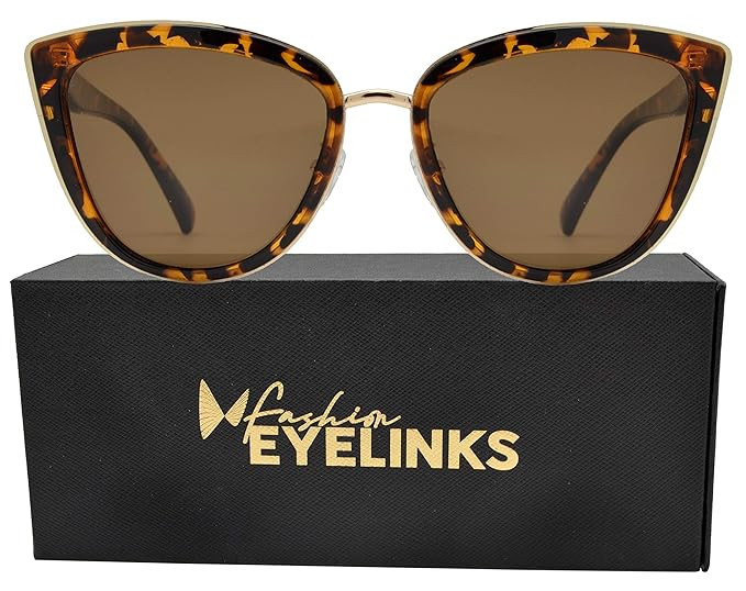 PZ Polarized - Women Cat Eye Metal Bridge Oversized Design Sunglasses, UV Protection | Amazon (US)