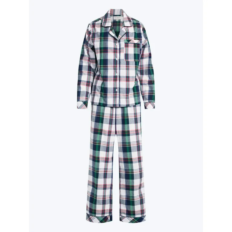 Free Assembly Matching Family Pajamas Women's Cotton Plaid Notch Collar Top and Pants Gift Set, 2... | Walmart (US)