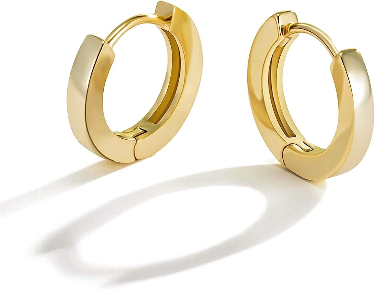 Small Gold Hoop Earrings for Women : 14k Real Gold Plated Hypoallergenic Tiny Cartilage Huggie Girls | Amazon (US)