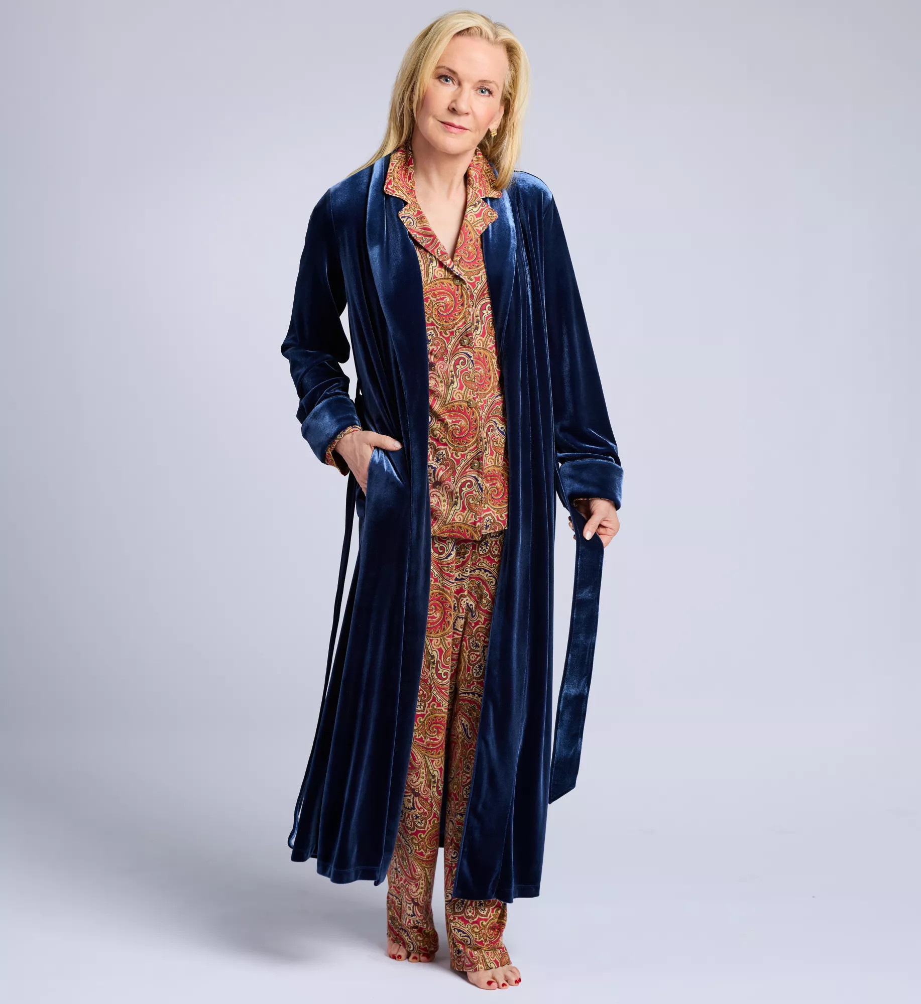 Lauren Ralph Lauren Women's Long Sleeve Shawl Collar Long Robe in Blue | Size: Large | HerRoom.com | HerRoom