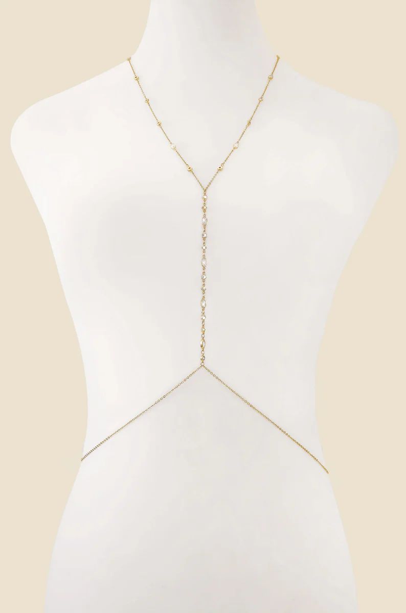 Blissful Crystal Body Chain in Gold | Ettika