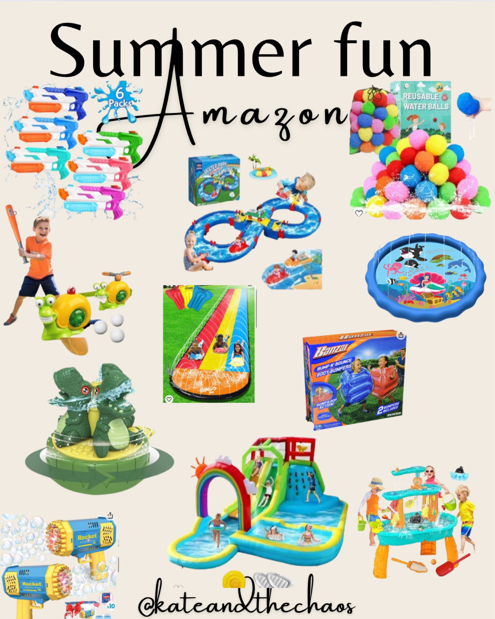 Amazon summer fun activities to do outside! Water tables + inflatable bounce house / water slides + sprinklers + water guns + slip n slide + more!!! 

#summerfun #outdoorfunforkids #backyardsummer #kidsummer 

#LTKKids #LTKSwim #LTKFamily