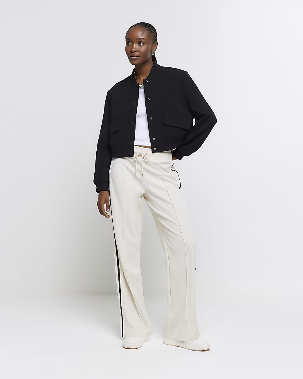 Cream side stripe wide leg joggers | River Island (UK & IE)