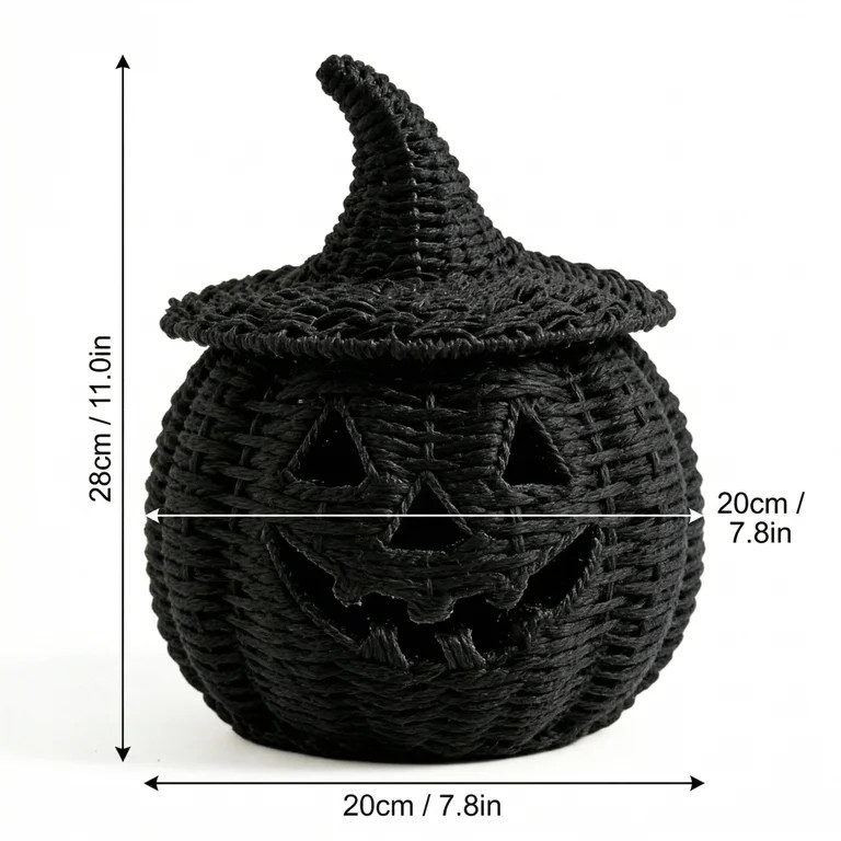 Halloween Woven Seagrass Pumpkin For Spooky Halloween Candy Storage And Home Decor, Black Handcra... | Walmart (US)