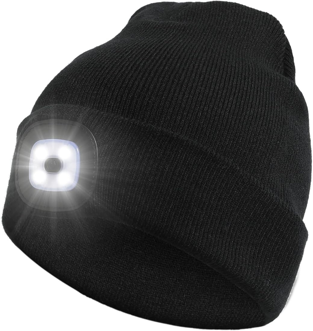qfandben LED Beanie Hat with Light, Rechargeable LED Headlamp, Warm Knit Hat Winter, Dog Walking ... | Amazon (US)