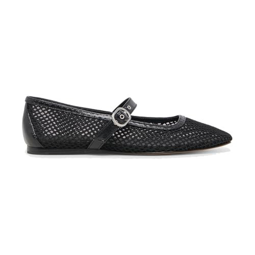 Black Woven Mesh Ballet Flats for Women Dressy Raffia Mary Jane Flats with Buckle Summer Fishnet Straw Ballerina Flat Shoes | Amazon (US)