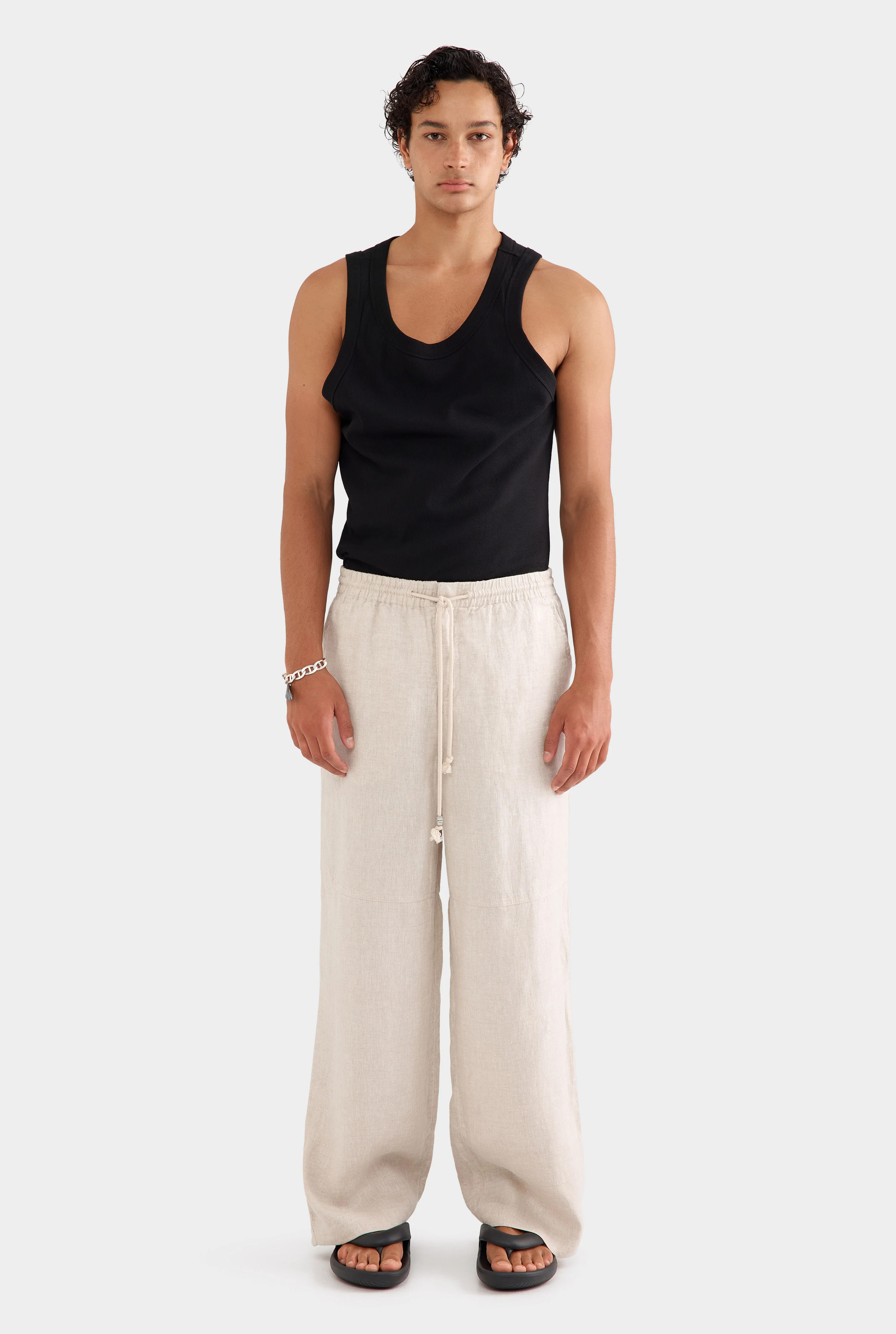 Panelled Linen Twill Trouser | Venroy AU