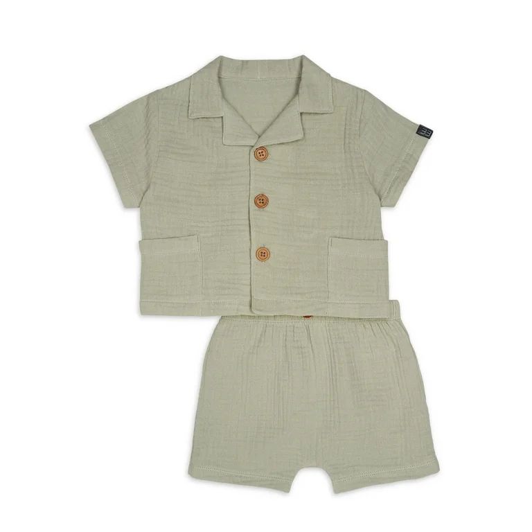 Modern Moments by Gerber Baby Boy Casual Shirt and Short Outfit Set, Sizes 0/3 Months - 24 Months | Walmart (US)