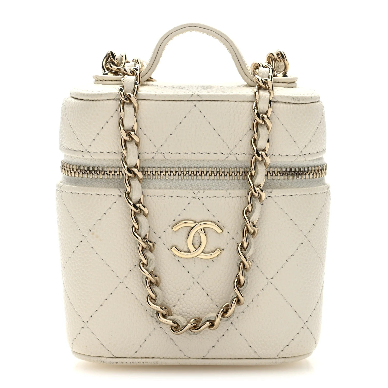 Chanel Caviar Quilted Small Handle With Care Vanity Case With Chain White 1758001 | FASHIONPHILE (US)