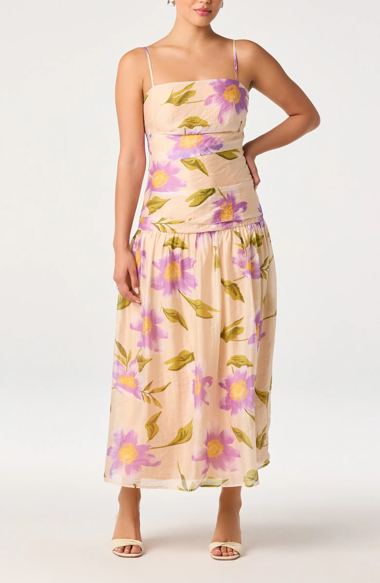 Ava Floral Drop Waist Midi Dress | Nordstrom