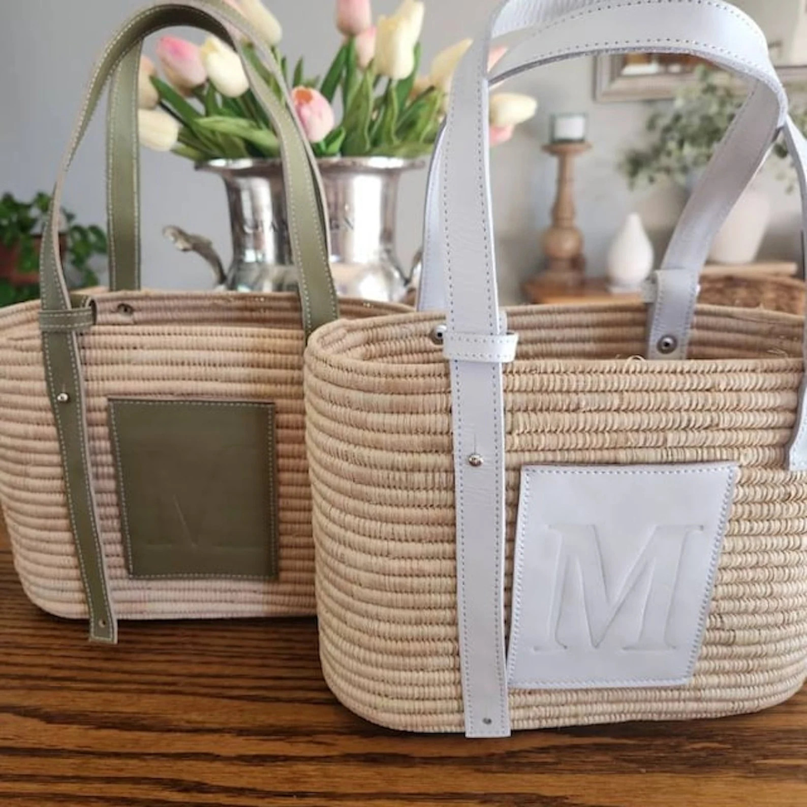 White Raffia Bag, French Basket With Leather Handles, Beach Bag, Straw Bag, Luxury Bag, Gift for ... | Etsy (US)