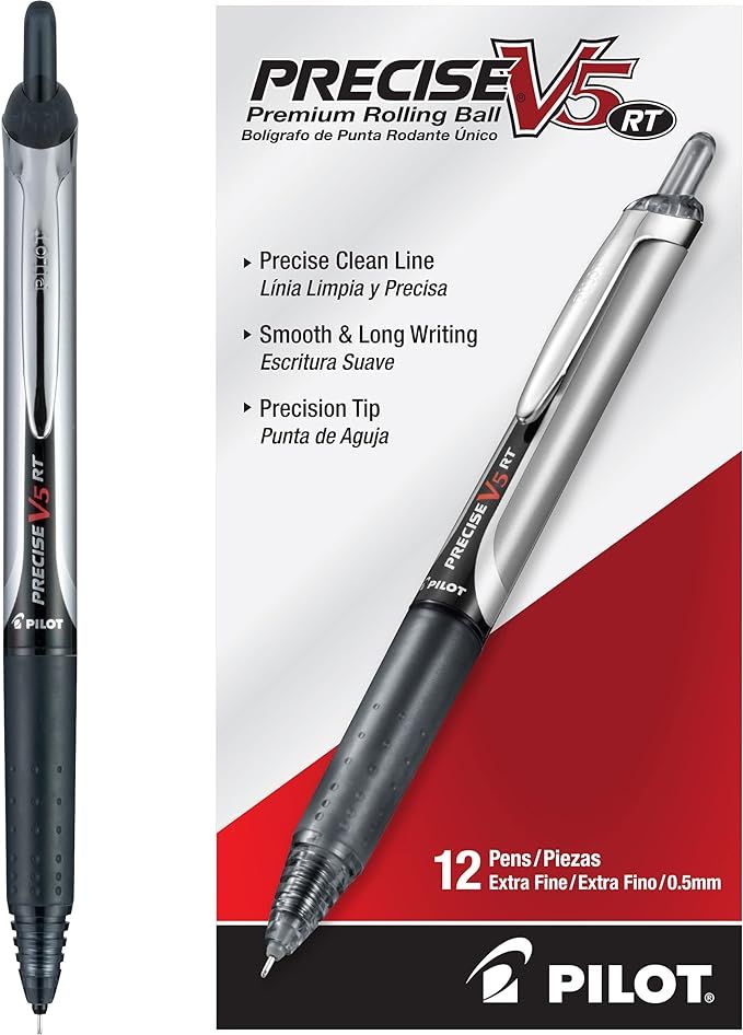 PILOT Precise V5 RT Stick Liquid Ink Rolling Ball Stick Pens 12-Pack (26062 PV5R-BLK) | Amazon (US)