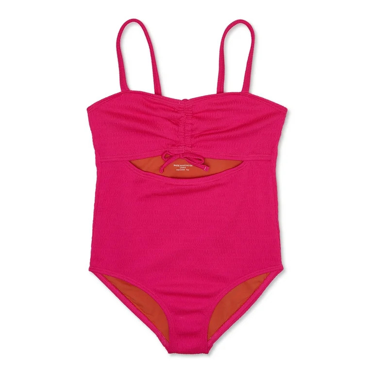 Wonder Nation Girls Crinkle Cutout One Piece with UPF 50, Sizes 4-18 & Plus | Walmart (US)