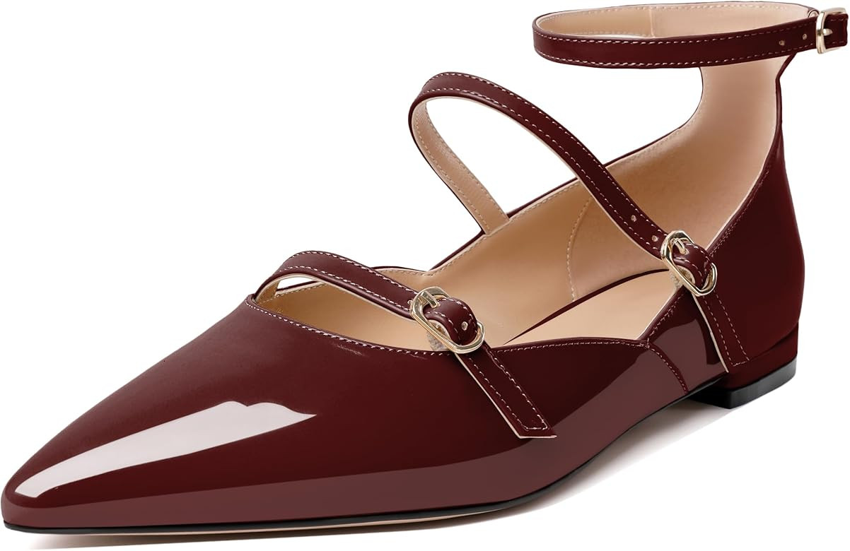 Joseywade Women's Ballet Flat Shoes Ankle Strap Mary Jane Flats Pointed Toe Ballerina Walking Fla... | Amazon (US)