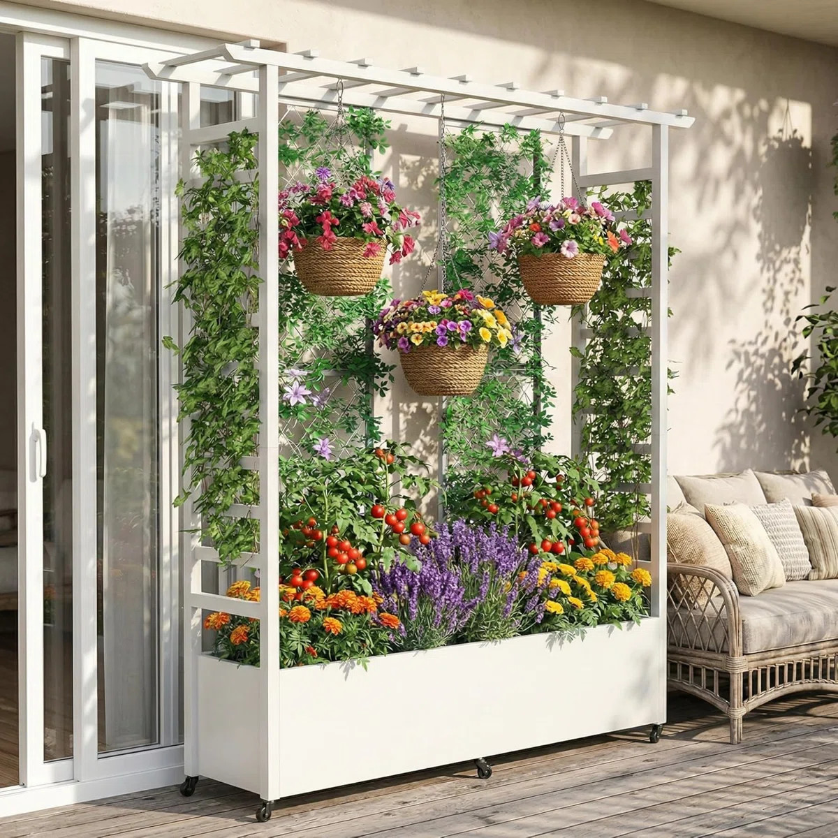 Metal Tall Planter Box with Trellis and Wheels, Large 300lbs Capacity, Outdoor Raised Planter Box... | Wayfair North America