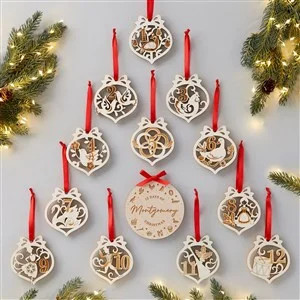 12 Days of Christmas Personalized Wood Ornament Set | Personalization Mall