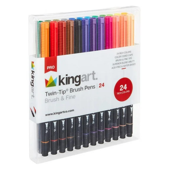 KINGART Pro Twin Tip Brush Markers – 24 Vibrant Colors, Art Supplies for Adult Coloring, Drawin... | Walmart (US)