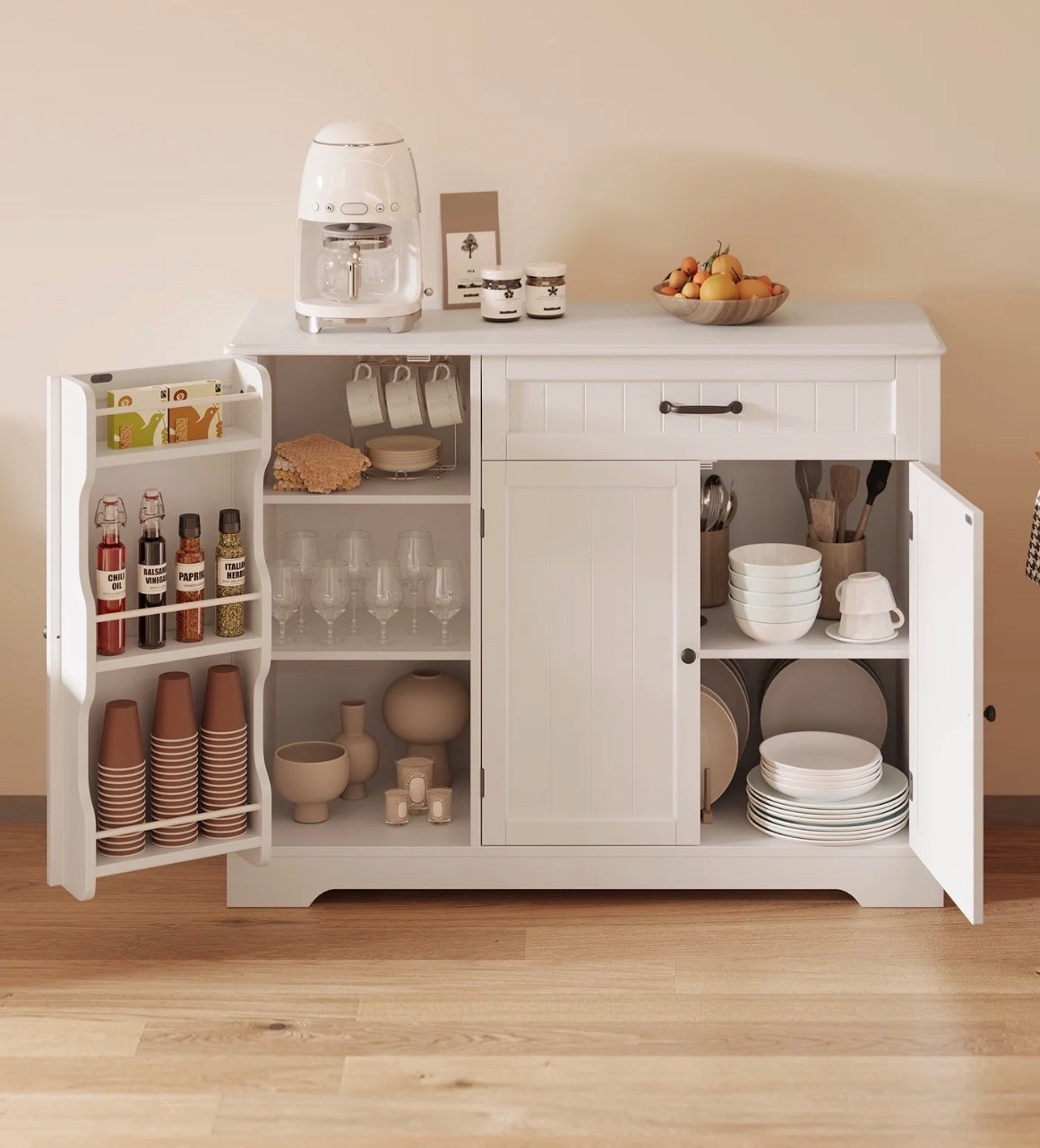 Coffee Bar, Lofka 42" Kitchen Storage Cabinet, Sideboard Buffet Cabinet with 8 Shelves, 1 Drawer

#LTKSaleAlert #LTKHome