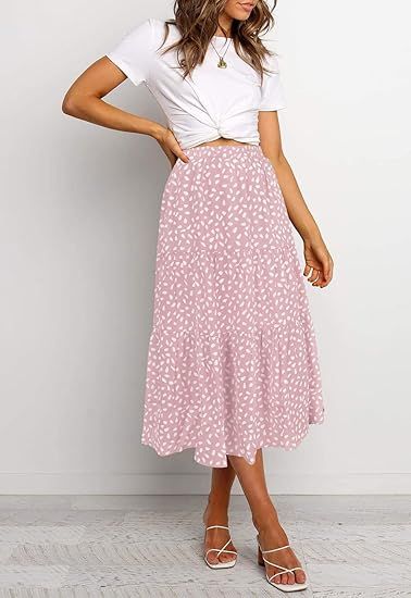 MEROKEETY Women's Boho Leopard Print Skirt Pleated A-Line Swing Midi Skirts | Amazon (US)